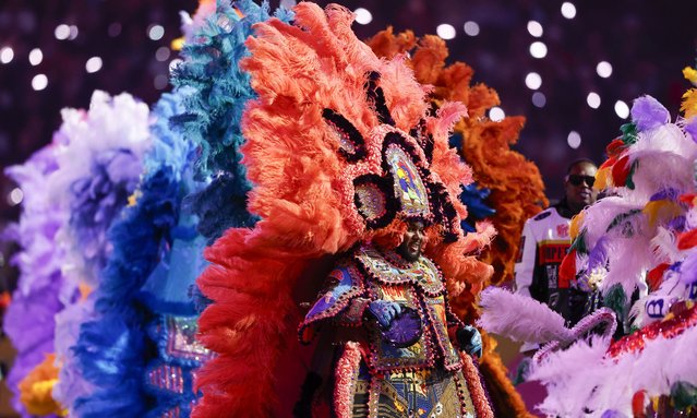 New Orleans' Creole tradition is celebrated before the Kansas City Chiefs face the Philadelphia Eagles during Super Bowl LIX at Caesars Superdome in New Orleans on Sunday, February 9, 2025. (Photo by John Angelillo/UPI/Rex Features/Shutterstock)