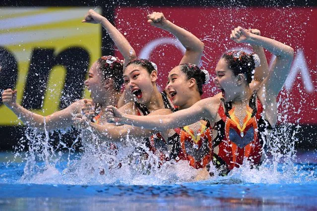 Members of Team Japan compete in the Artistic Swimming Team Acrobatic Final on day four of the Fukuoka 2023 World Aquatics Championships at Marine Messe Fukuoka Hall A on July 17, 2023 in Fukuoka, Japan. (Photo by Quinn Rooney/Getty Images)