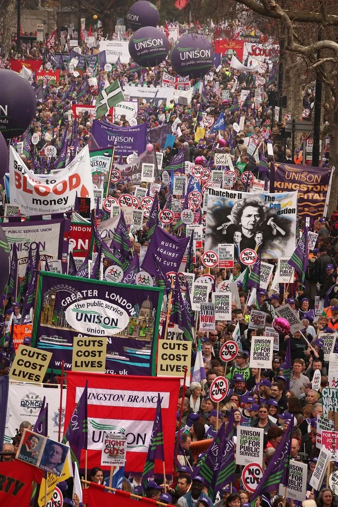 Protesters Against Spending Cuts Take Part In TUC's “March For The Alternative” Through London