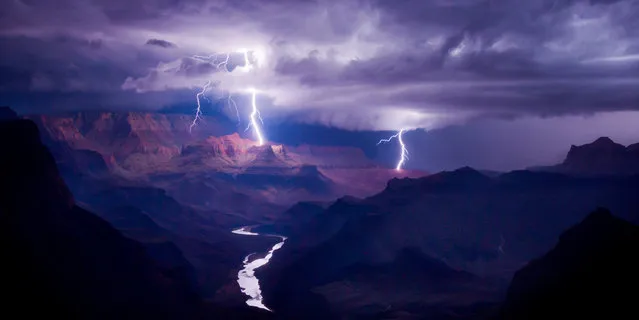 Lightning strikes over the Grand Canyon, USA. (Photo by Colin Sillerud/Epson International Pano Awards 2018)