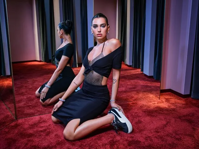 English singer Dua Lupa, 25, poses in Puma Mayu trainers in her latest advertising campaign for the brand in Herzogenaurach, Germany on August 16, 2021. The singer posed in the new suede trainers and a black skirt and top with chainmail underneath. Dua Lipa is featured in Puma's latest women's brand campaign “She Moves Us”, which, celebrates women who move together to achieve and connect through fashion, community and sport. (Photo by Mario Sorrenti)