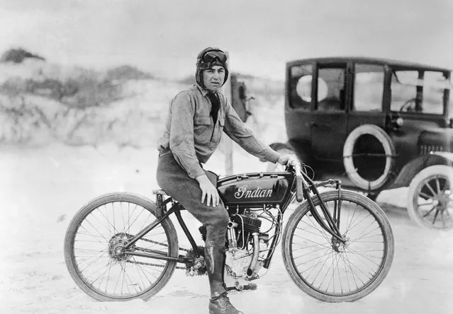 Herbert McBride, who recently broke the world's motorcycle record for amateurs on April 21, 1920. His time was 105:24 miles per hour, which beats the old professional record. (Photo by Bettmann Archive/Getty Images)