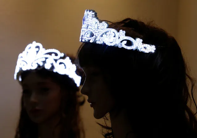 Tohkoo corp's battery-operated tiara embellished with 610 LED-lit zirconium is displayed at the International Jewellery Tokyo trade show in Tokyo, Japan January 24, 2017. (Photo by Toru Hanai/Reuters)