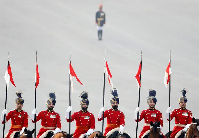 The Indian President's bodyguards, mounted on their horses, take part in the Beating the Retreat ceremony in New Delhi, India, January 29, 2017. (Photo by Cathal McNaughton/Reuters)