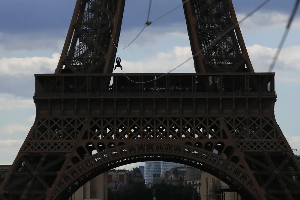 Ziplining from the Eiffel Tower