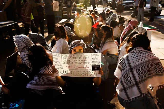 Pro-Palestinian students protest next to a pro-Israeli event held by GWU for Israel, in Kogan Plaza in George Washington University in Washington, District of Columbia on April 18, 2024. (Photo by Aaron Schwartz/ZUMA Press Wire/Rex Features/Shutterstock)