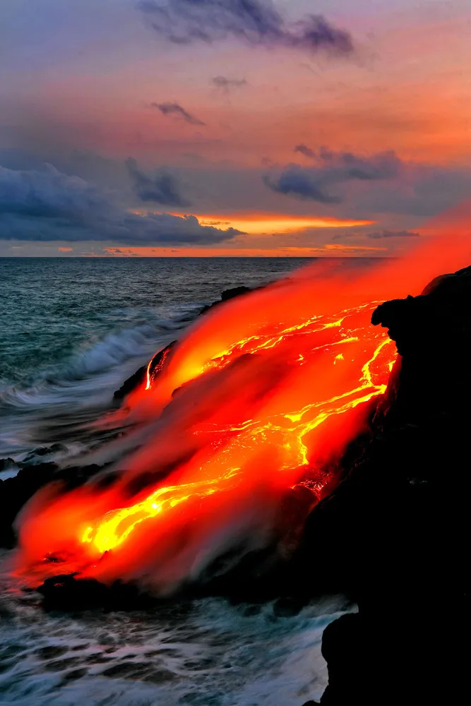 Lava Crashing Into the Seas off Hawaii