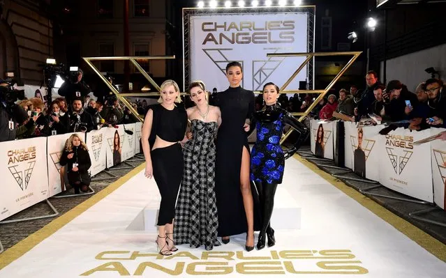 Elizabeth Banks, Kristen Stewart, Ella Balinska and Naomi Scott (left-right) attending the Charlie's Angels UK Premiere at the Curzon Mayfair, London. (Photo by Ian West/PA Images via Getty Images)