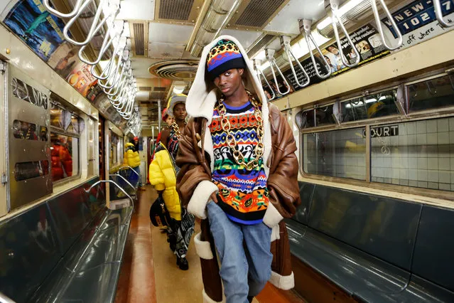 Alton Mason walks the runway during Moschino Prefall 2020 Runway Show at New York Transit Museum on December 09, 2019 in Brooklyn City. (Photo by Jonas Gustavsson/Sipa USA/PA Images)