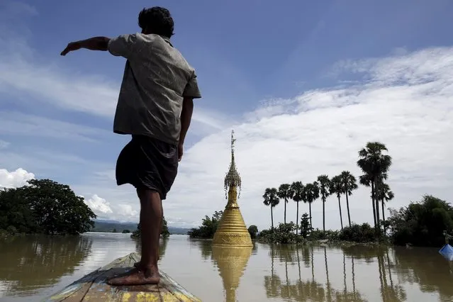 A pagoda seen in a flooded village at Kalay township at Sagaing division August 2, 2015. (Photo by Soe Zeya Tun/Reuters)