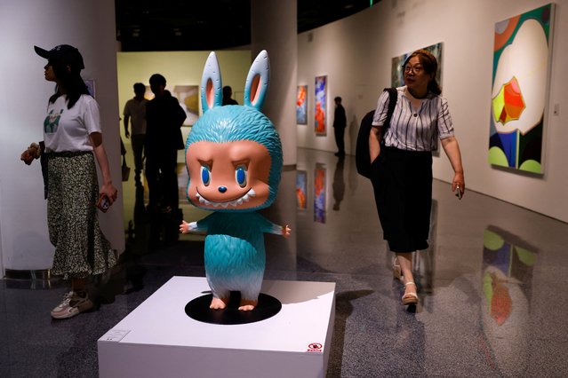 A human-sized Labubu figurine is displayed before an auction in Beijing, China on June 6, 2025. The figurine was later sold for 1.08 million yuan at an auction by Yongle International Auction on Tuesday. (Photo by Tingshu Wang/Reuters)