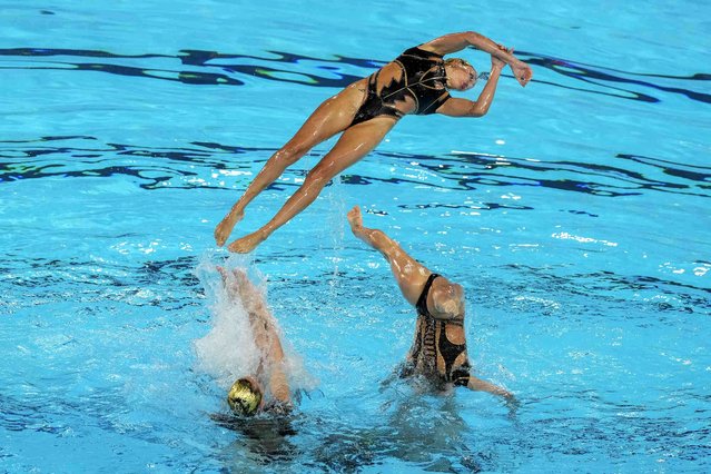 Team Spain competes in the team acrobatic routine of artistic swimming at the 2024 Summer Olympics, Wednesday, August 7, 2024, in Saint-Denis, France. (Photo by Lee Jin-man/AP Photo)