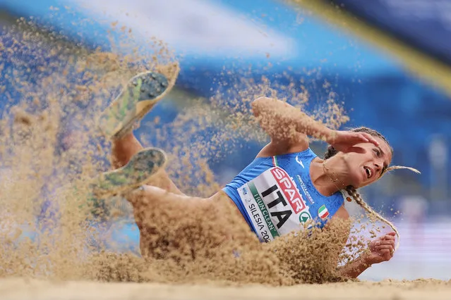 Ottavia Cestonaro of Italy competes in the Women's Triple Jump – Div 1 during day five of the European Team Championships 2023 at Silesian Stadium on June 24, 2023 in Silesia, Poland. (Photo by Dean Mouhtaropoulos/Getty Images for European Athletics)