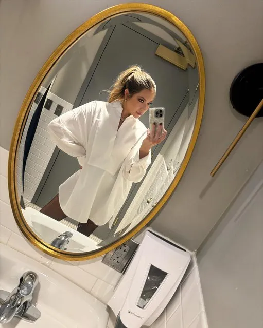 American TV personality Stassi Schroeder takes a mirror selfie during her first trip away from both of her kids in the second decade of November 2023. (Photo by Stassischroeder/Instagram)