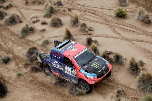 2017 Paraguay-Bolivia-Argentina Dakar rally, 39th Dakar Edition, Seventh stage from Oruro to Uyuni, Bolivia on January 9, 2017. Nani Roma and co-driver Alex Haro Bravo of Spain drive their Toyota. (Photo by Martin Mejia/Reuters)