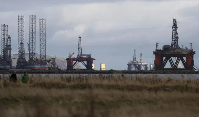 Drilling rigs are parked up in the Cromarty Firth near Nigg, Scotland, Britain November 2, 2016. (Photo by Russell Cheyne/Reuters)