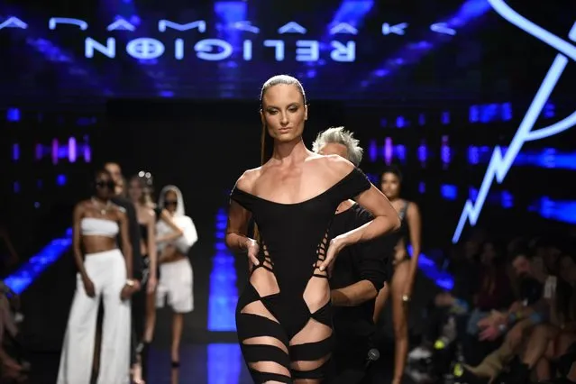 Monique Victoria walks the runway during Adam Saaks Religion At Los Angeles Fashion Week Powered By Art Hearts Fashion on October 16, 2021 in Los Angeles, California. (Photo by Arun Nevader/Getty Images for Art Hearts Fashion)