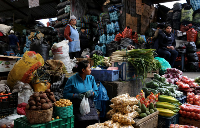 A woman sells vegetables at San Roque market in Quito, Ecuador February 18, 2017. (Photo by Mariana Bazo/Reuters)