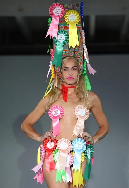 A model walks the runway at the Pam Hogg show during London Fashion Week September 2019 at Victoria House on September 13, 2019 in London, England. (Photo by Tim Whitby/BFC/Getty Images for BFC)