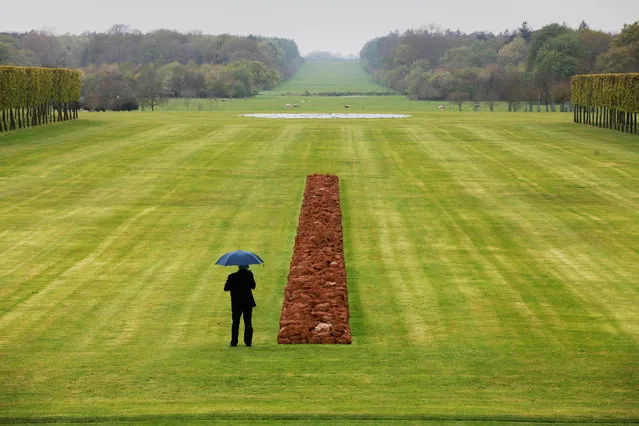 Artist Richard Long views his work entitled “A Line in Norfolk” at an exhibition at Houghton Hall, Norfolk, England on April 26, 2017. (Photo by Ben Lister/PA Wire)