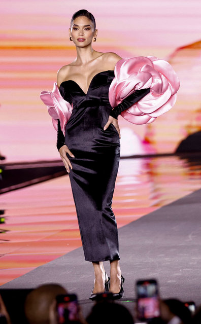 Filipino model Pia Wurtzbach presents a creation during a public show named “Walk Your Worth” organised by French cosmetics group L'Oreal near the Opera Garnier as part of Paris Fashion Week, in Paris, France, on September 23, 2024. (Photo by Johanna Geron/Reuters)