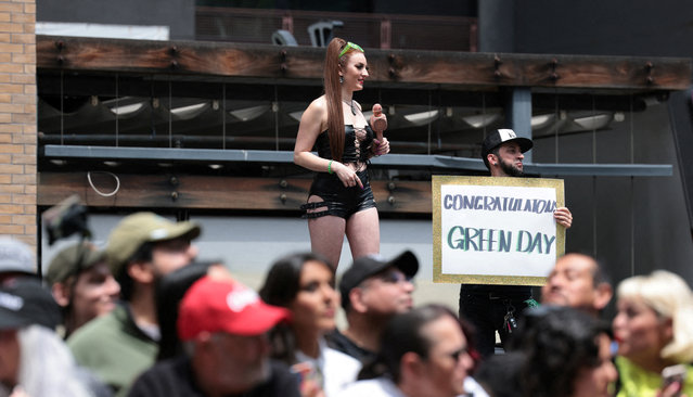 Fans watch as rock band Green Day unveils its star on the Hollywood Walk of Fame in Los Angeles, California, on May 1, 2025. (Photo by Mario Anzuoni/Reuters)