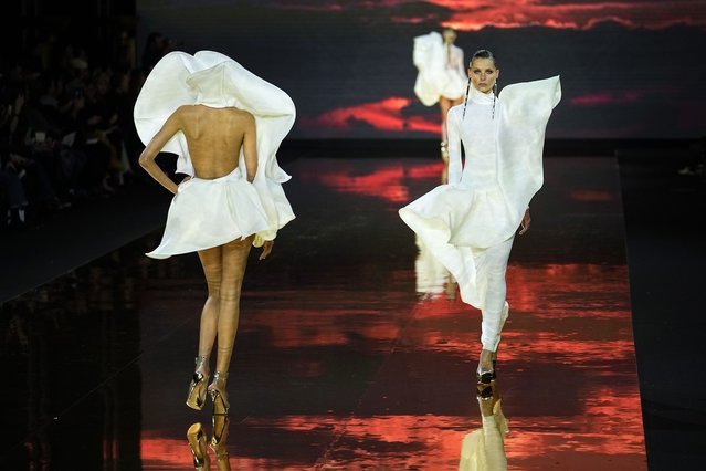 A model wears a creation as part of the Stephane Rolland Haute Couture Spring-Summer 2023 collection presented in Paris, Tuesday, January 24, 2023. (Photo by Michel Euler/AP Photo)