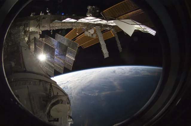 Backdropped by Earth's horizon and the blackness of space, a portion of the International Space Station is featured in this image photographed by a crew member aboard the station in this photo released by NASA and taken February 15, 2010. (Photo by Reuters/NASA)