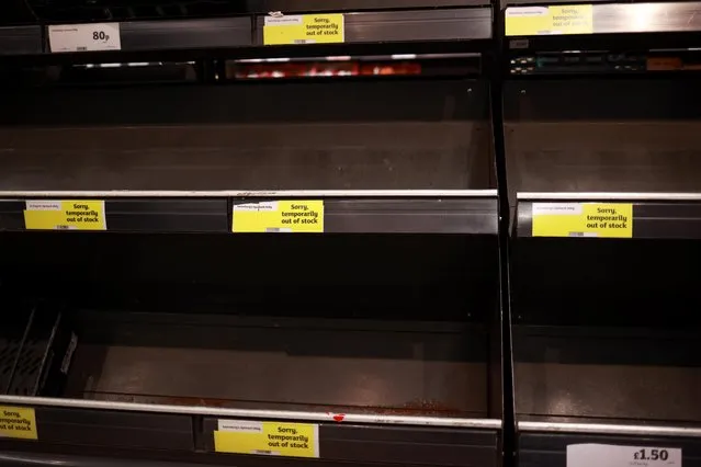 Vegetables racks are empty at a Sainsbury's store, amid the coronavirus disease (COVID-19) outbreak, in London, Britain on December 21, 2020. (Photo by Hannah McKay/Reuters)