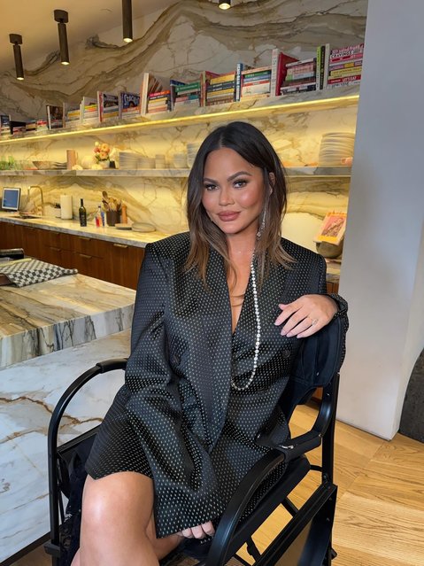American model Chrissy Teigen on November 6, 2025 is pretty in polka dots. (Photo by chrissyteigen/Instagram)