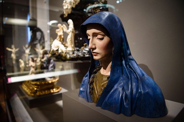 A bust of the Virgin of Sorrows by Jose de Mora, is displayed in the Victoria and Albert museum's new “1600-1815” galleries in London on December 7, 2015. The V&A's seven new gallery areas hold nearly 1,100 objects and will open to the public on 9 December, 2015. (Photo by Leon Neal/AFP Photo)