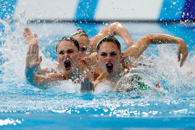 The Belarus team compete in the Team Technical Routine Final during the synchronised swimming on Day five of the European Championships Glasgow 2018 at Scotstoun Sports Campus on August 6, 2018 in Glasgow, Scotland. (Photo by Russell Cheyne/Reuters)
