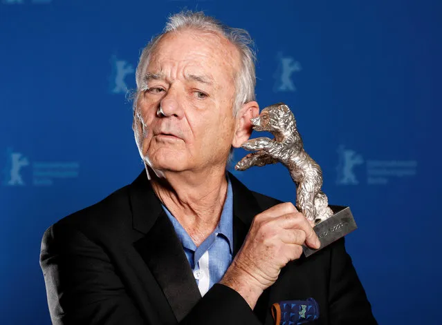Bill Murray holds the Silver Bear for Best Director award on behalf of Wes Anderson for movie “Isle of Dogs” during the awards ceremony at the 68th Berlinale International Film Festival in Berlin, February 24, 2018. (Photo by Axel Schmidt/Reuters)