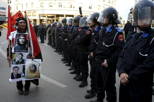 A man shouts slogans during a rally called by the February 20 Movement to mark the sixth anniversary of the movement and to demand political reforms and social changes in Rabat February 20, 2016. (Photo by Youssef Boudlal/Reuters)