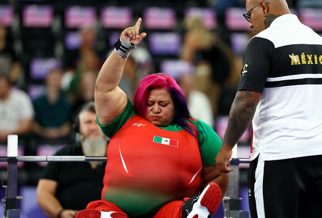 Perla Bárcenas of Mexico acknowledges the crowd after competing in the 86kg powerlifting at Porte de La Chapelle Arena in Paris, France on September 8, 2024. (Photo by Rula Rouhana/Reuters)