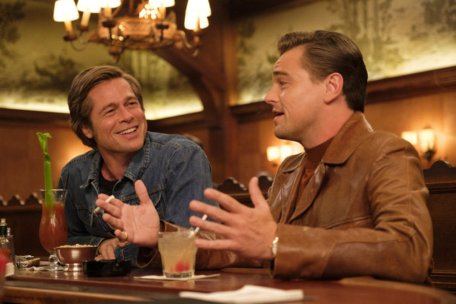 This image released by Sony Pictures shows Brad Pitt, left, and Leonardo DiCaprio in Quentin Tarantino's “Once Upon a Time in Hollywood”. (Photo by Andrew Cooper/Sony-Columbia Pictures via AP Photo)