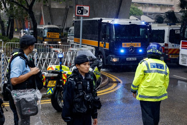 A prison van believed to be carrying Jimmy Lai arrives at the West Kowloon Magistrates' Courts building, where the founder of the now-defunct pro-democracy newspaper Apple Daily is set to take the witness stand for the first time in his national security collusion trial, in Hong Kong, China, on November 20, 2024. (Photo by Tyrone Siu/Reuters)