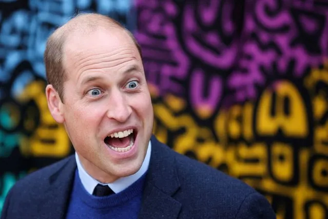 Britain's Prince William, Prince of Wales reacts during a visit of the Trademarket outdoor market in Belfast, Northern Ireland, on October 6, 2022. (Photo by Phil Noble/Pool via AFP Photo)