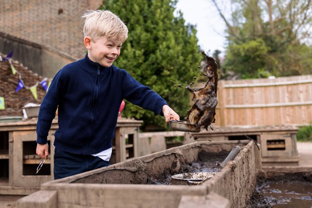 Families have been having muddy fun at The Twits trail at the Wakehurst wild botanic garden in West Sussex, UK on April 4, 2025. The trail, based on Roald Dahl’s story, is open until April 22. (Photo by Oliver Dixon/Rex Features/Shutterstock)