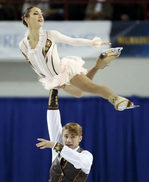 Kristina Astakhova and Alexei Rogonov of Russia perform during the pairs free skate program at the Skate America figure skating competition in Milwaukee, Wisconsin October 24, 2015. (Photo by Lucy Nicholson/Reuters)
