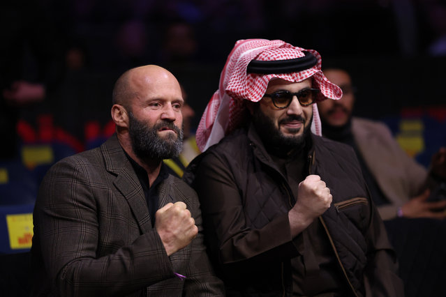 Jason Statham, English actor, and Turki Al-Sheikh, Chairman of the Saudi General Entertainment Authority, pose for a photo during the 'Unfinished Business' fight card at Tottenham Hotspur Stadium on November 15, 2025 in London, England. (Photo by Justin Setterfield/Getty Images)