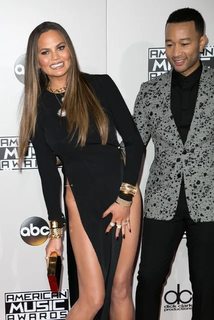 Model Chrissy Teigen (L) and singer-songwriter John Legend attend the 2016 American Music Awards at Microsoft Theater on November 20, 2016 in Los Angeles, California. (Photo by Jim Smeal/Rex Features/Shutterstock)