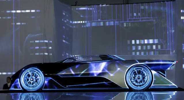 The FFZero1 by Faraday Future is displayed at CES Unveiled, a media preview event for CES International  Monday, January 4, 2016, in Las Vegas. The high performance electric concept car was unveiled during a news conference by Faraday Future. (Photo by Gregory Bull/AP Photo)