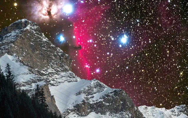 The Andromeda Galaxy, the nearest major galaxy to the Milky Way, can be seen shining above a remote village in Switzerland. The cinematic images convey the beauty of the galaxy gleaming above the picturesque Swiss mountains. Photographer Sandro Casutt took the amazing snaps in different seasons throughout the year, from his home valley of Vals, Switzerland. Here: The Horsehead Flame Nebula. (Photo by Sandro Casutt/Caters News)