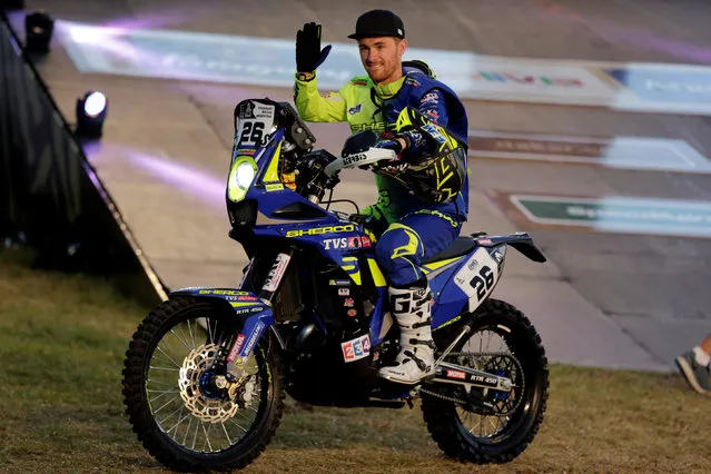 Dakar Rally, 2017 Paraguay-Bolivia-Argentina Dakar rally, 39th Dakar Edition, Departure Ceremony, Asuncion, Paraguay on January 1, 2017. Adrien Metge of France rides his SHERCO TVS from the podium. (Photo by Jorge Adorno/Reuters)