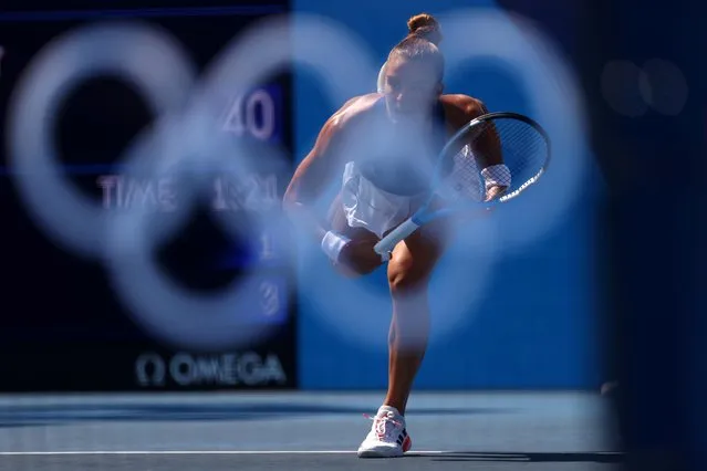 Maria Sakkari of Greece in action during her first round match of the tennis competion against Anett Kontaveit of Estonia at the 2020 Summer Olympics, Saturday, July 24, 2021, in Tokyo, Japan. (Photo by Edgar Su/Reuters)