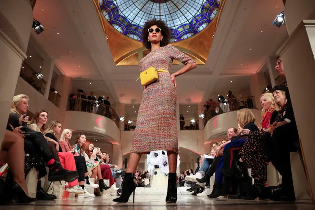 A model presents creation by Anja Gockel during the Berlin Fashion Week Autumn/Winter 2019/20 at Arlon Hotel in Berlin, Germany, January 15, 2019. (Photo by Fabrizio Bensch/Reuters)