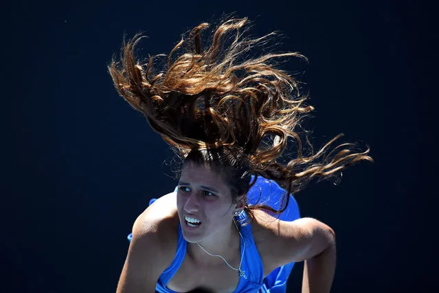 Jaimee Fourlis of Australia in action against Anna Tatishvili of the USA during Round One of the Women's Singles at the Australian Open Grand Slam tennis tournament, in Melbourne, Victoria, Australia, 16 January 2017. (Photo by Tracey Nearmy/EPA)