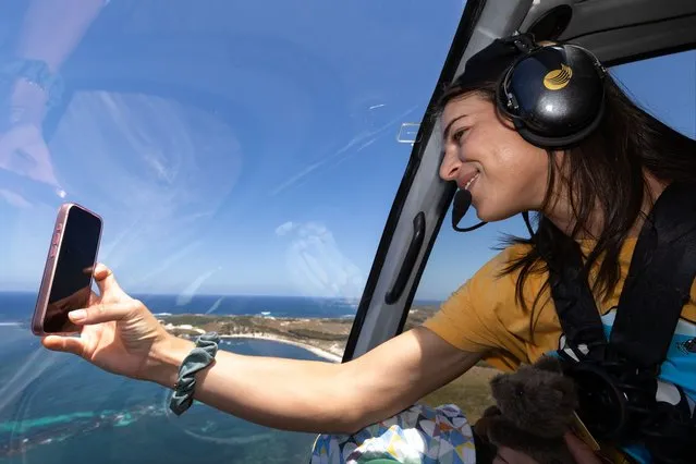 Ajla Tomljanovic of Team Australia takes footage on her phone while flying back to Perth from Rottnest Island ahead of the 2024 United Cup on December 27, 2023 in Perth, Australia. (Photo by Paul Kane/Getty Images)