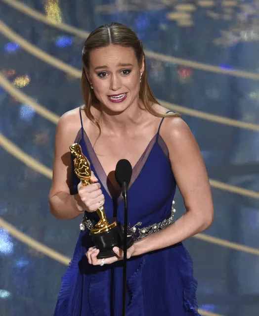 Brie Larson accepts the award for best actress in a leading role for “Room” at the Oscars on Sunday, February 28, 2016, at the Dolby Theatre in Los Angeles. (Photo by Chris Pizzello/Invision/AP Photo)